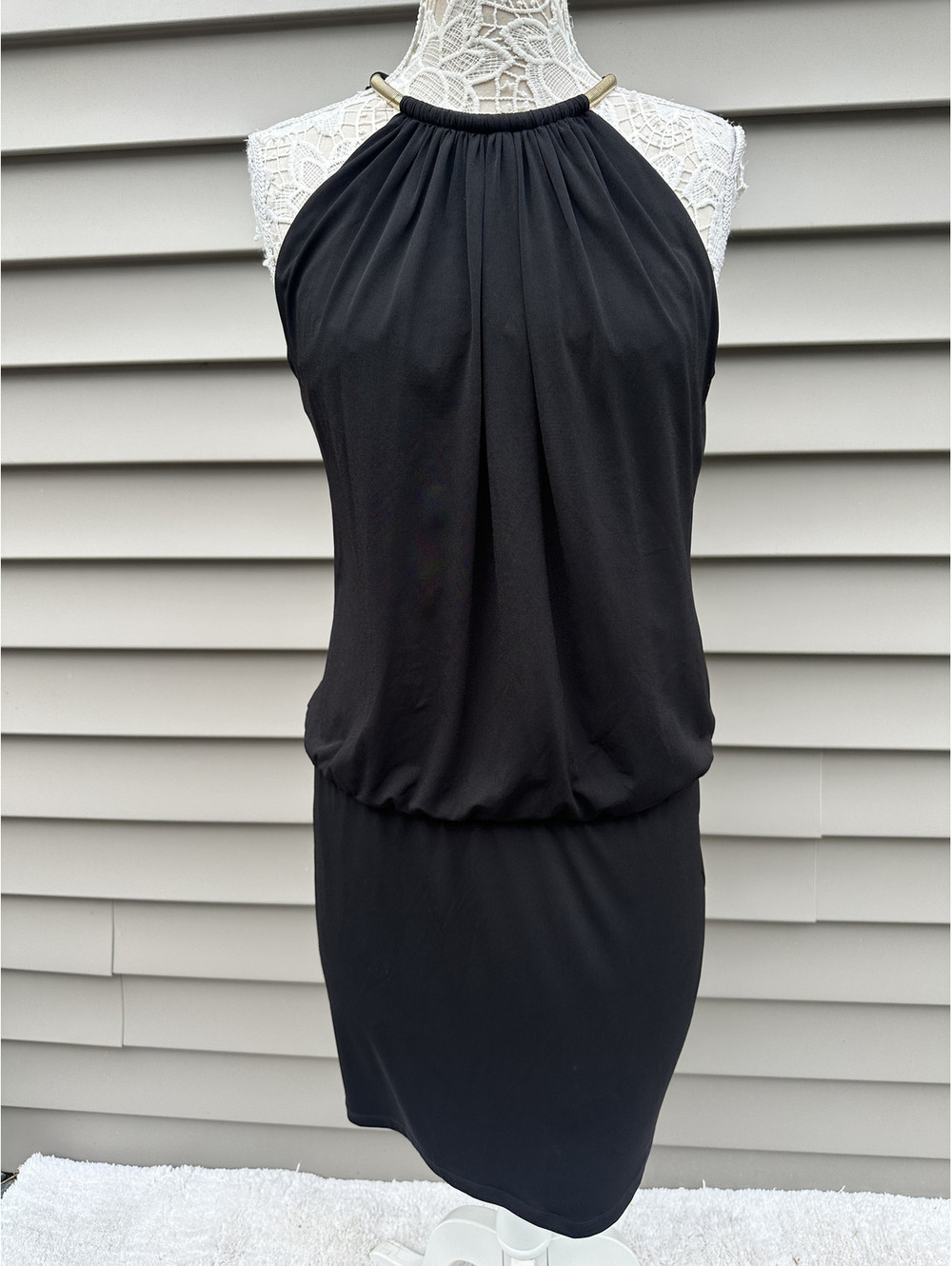 Jessica Simpson Elegant Black Halter Neck Dress with Gold Detail